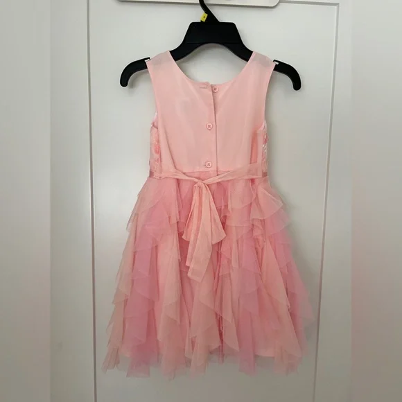 Joan Michelle Girls Pink Tulle Lace Floral Embroidered Party Dresses - Picture 6 of 10